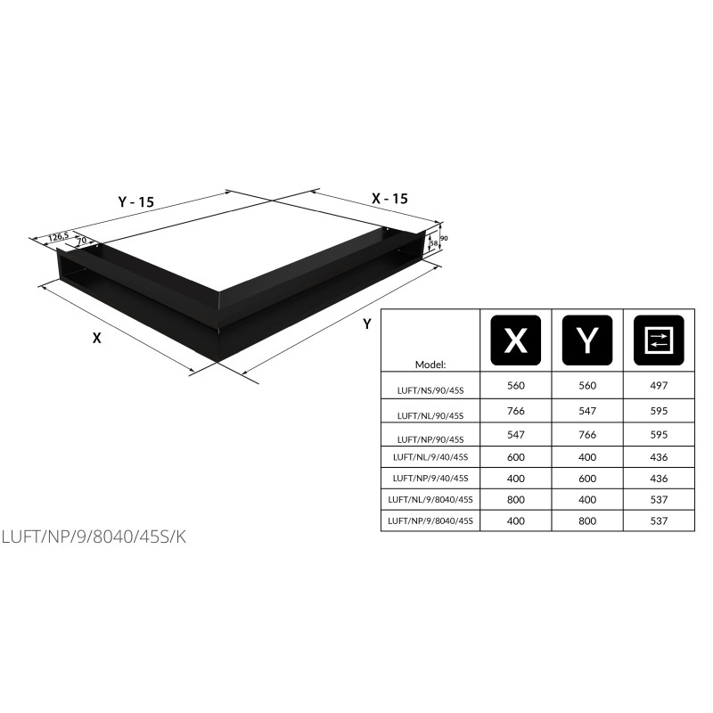 Камінна решітка Kratki LUFT кутовий правий кремовий 40x80x9