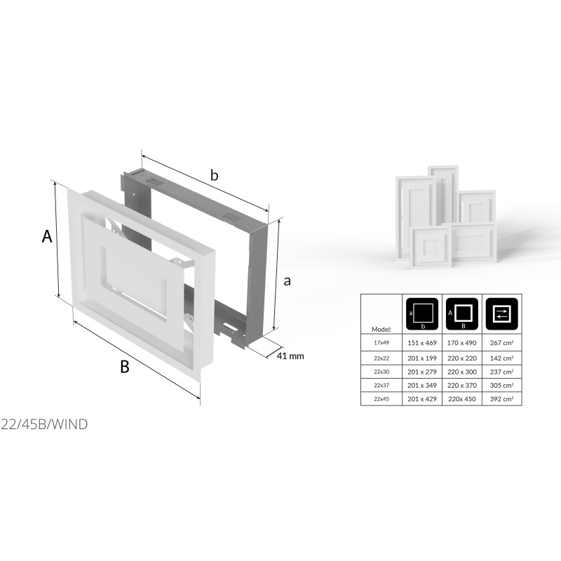 Камінна решітка Kratki WIND біла 22x45