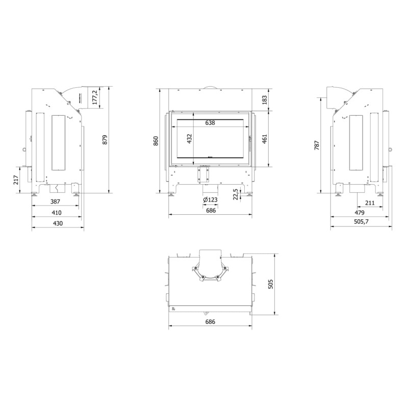 Сталева камінна топка ILDNORD Geteborg 14 kW Ø 180